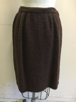 BEST & CO., Dk Brown, Wool, Solid, Boucle, Pleated Skirt, Side Seam