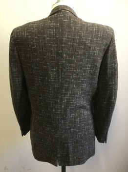 BELKSHIRE, Brown, Lt Blue, Black, Wool, Speckled, Plaid-  Windowpane, 2 Buttons, 3 Patch Pockets, Notched Lapel, Abstract Windowpane, Center Back Vent,