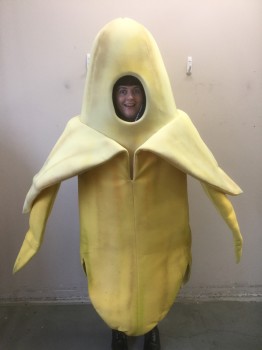 N/L, Yellow, Lt Yellow, L200FOAM, Polyester, Banana Walkabout Costume, Partially Peeled Banana, Open Face, Airbrushed Realistic Texture of Banana Peel, Has Built in Hanger at Top of Head, Food