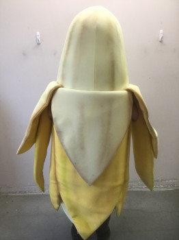 N/L, Yellow, Lt Yellow, L200FOAM, Polyester, Banana Walkabout Costume, Partially Peeled Banana, Open Face, Airbrushed Realistic Texture of Banana Peel, Has Built in Hanger at Top of Head, Food