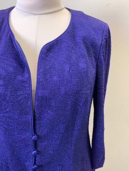 ALEX EVENING, Violet Purple, Metallic, Acetate, Polyester, Abstract , Jacket - Stretchy Textured Material with Glitter Specks, Long Sleeves, Round Neck,  3 Tiny Satin Covered Buttons, Padded Shoulders,
