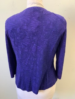 ALEX EVENING, Violet Purple, Metallic, Acetate, Polyester, Abstract , Jacket - Stretchy Textured Material with Glitter Specks, Long Sleeves, Round Neck,  3 Tiny Satin Covered Buttons, Padded Shoulders,
