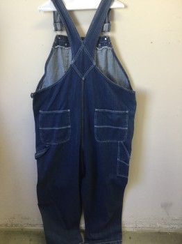 CRAFTSMAN, Denim Blue, Cotton, Solid, Bib Pocket Flap, Zip Pocket, White Top Stitching, Painters Pockets