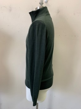 FACONNABLE, Forest Green, Navy Blue, Wool, Solid, Heathered, Zip Turtle Neck with Navy Facing Detail, Long Sleeves, Rib Knit Collar and Cuffs