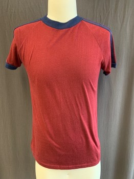 N/L, Red, Blue, Cotton, Polyester, CN, Raglan S/S With 3 Applique Stripes