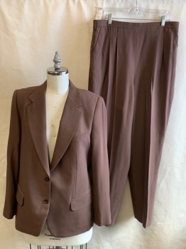 NL, Chocolate Brown, Wool, Solid, Notched Lapel, 2 Button Single Breasted, 3 Pckts