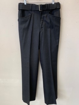 LUCASINI, Charcoal Gray, Wool, Solid, Ff, Frogmouth Pockets, Wide Belt Loops, Has Matching Belt,