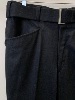 LUCASINI, Charcoal Gray, Wool, Solid, Ff, Frogmouth Pockets, Wide Belt Loops, Has Matching Belt,