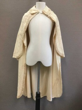 N/L, Butter Yellow, Cotton, Solid, Double Layer Cape, One Layer Short Cape Over Longer Layer, Passementerie Detail, Collar Attached, Button Loop Closure, Open Front
