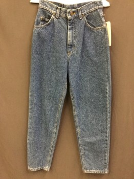 LEE, Denim Blue, Cotton, Solid, High Waisted, Slightly Faded New Look, Seaming Detail at Back Yoke