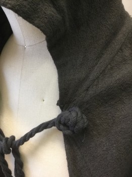 N/L MTO, Charcoal Gray, Cotton, Solid, Textured Heavy Cotton, Large Rope Tie at Neck, Hooded, Floor Length, Made To Order