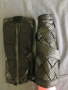 BILL HARGATE, Pewter Gray, Black, Polyester, Rubber, Basket Weave, PAIR, Zip Close, Extra Wrap Around Strap, Large Velcro Patches