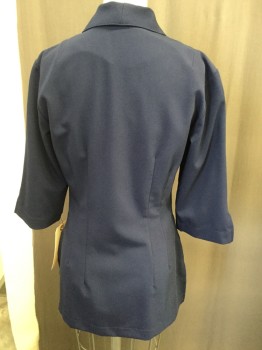 EXCEL, Midnight Blue, Polyester, Spandex, Solid, Collar Attached, Zip Front, Short Sleeves, Patch Pockets