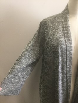 AUSTELLE, Gray, Lt Gray, Silk, Speckled, Horizontally Streaked Texture, Shawl Lapel, Swing Coat, Open at Center Front with No Closures, Black Lining, Hem Below Knee,