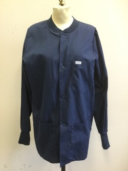 LANDAU, Navy Blue, Poly/Cotton, Solid, Snap Front, Long Sleeves, 3 Pockets, Ribbed Knit Collar/Cuff