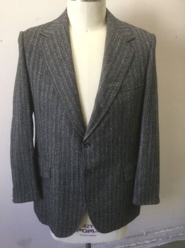 ROBERT'S, Gray, Charcoal Gray, Red, Wool, Speckled, Stripes - Vertical , Single Breasted, Notched Lapel, 2 Buttons,  3 Pockets,