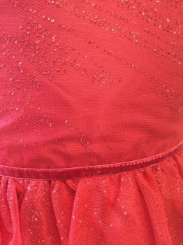 Lilt, Red, Polyester, Solid, Red Tulle Dress with Red Glitter. Velvet Ribbon/tie at Waist, Sleeveless, Zipper CB.