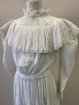 N/L, White, Cotton, Solid, Lightweight Cotton Batiste, Long Sleeves, Large Ruffle Around Shoulders with Lace Edge, High Neckline with Lace Ruffle, Bodice Attached to Underlayer, Button Closures in Back, **Mended Throughout
