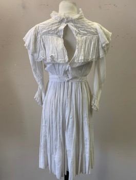 N/L, White, Cotton, Solid, Lightweight Cotton Batiste, Long Sleeves, Large Ruffle Around Shoulders with Lace Edge, High Neckline with Lace Ruffle, Bodice Attached to Underlayer, Button Closures in Back, **Mended Throughout