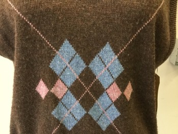 SEARS, Brown, Pink, Blue, Acrylic, Solid, Argyle, V-neck, Pullover, Sweater Vest