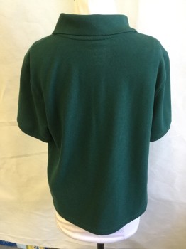 CAT & JACK, Forest Green, Cotton, Solid, Ribbed Knit Collar Attached, 2 Button Front, Short Sleeves,