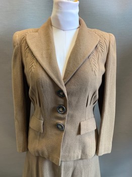 FASHIONBILT, Brown, Wool, Herringbone, C.A., Single Breasted, Button Front, 2 Pockets, Larger Herringbone on Shoulders