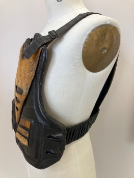 NO LABEL, Black, Caramel Brown, Plastic, Patent Leather, Abstract , Adjustable Should Straps, Animal Fur Patches With Round And Linear Pattern, Elastic Side Bands With Velcro Closure, Made To Order