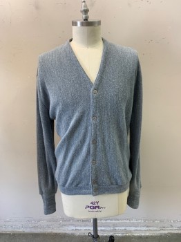JANTZEN, Gray, Acrylic, Wool, Heathered, Solid, Cardigan, V-N, Button Front