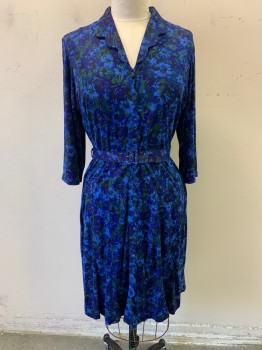 N/L, Midnight Blue, Purple, Cotton, Rayon, Floral, Belt Goes with Matching Dress, Square Jersey Buckle