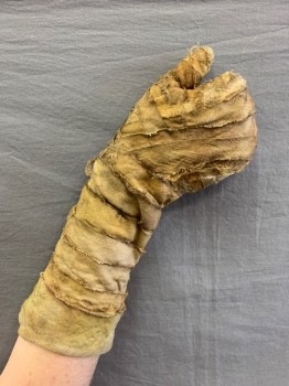 MTO, Ochre Brown-Yellow, Cotton, Spandex, Solid, Mummy Mitten, Gauze Wrapped, Attaches to Body, Fingers Will Be Curled Up