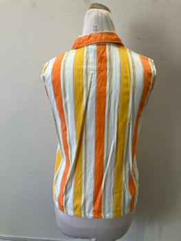 PERMANENT PRESS, White/Orange/Ochre Wide Vertical Stripe, B.F., C.A., Slvls,