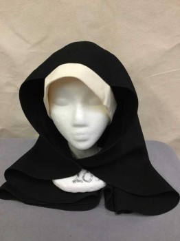 N/L, Black, Cream, Polyester, Solid, Black Textured Poly Hood, with Cream 1.5" Band Around Face, Velcro Closures at Front