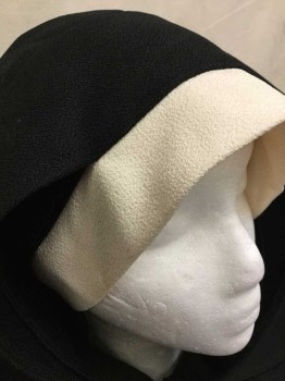 N/L, Black, Cream, Polyester, Solid, Black Textured Poly Hood, with Cream 1.5" Band Around Face, Velcro Closures at Front