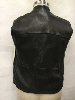 NO LABEL, Brown, Leather, Motorcycle Vest, Buckles, Zip And Snap Closure, Zip Pockets, Quilting At Shoulders And Chest