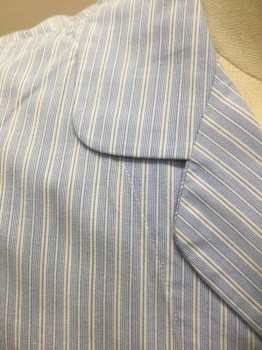 NORDSTROM, Lt Blue, White, Cotton, Stripes - Vertical , Stripes - Pin, Long Sleeve Button Front, Rounded Notched Collar, 1 Patch Pocket at Chest