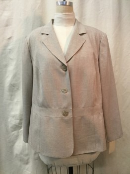 LE SUIT, Oatmeal Brown, Polyester, Heathered, Notched Lapel, Collar Attached, 3 Buttons,