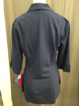 EXCEL, Midnight Blue, Polyester, Spandex, Solid, Collar Attached, Zip Front, 3/4 Sleeves, Patch Pockets