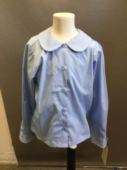 BECKY THATCHER, Lt Blue, Polyester, Cotton, Solid, Long Sleeves, Button Front, Peter Pan Collar,