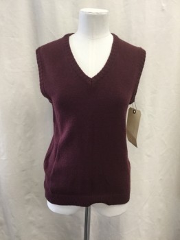 FRENCH TOAST, Red Burgundy, Acrylic, Solid, V-neck, Pullover,