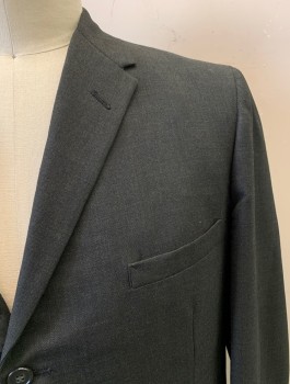 SCHEURELL CLOTHING, Dk Olive Grn, Wool, 2 Color Weave, Single Breasted, 3 Buttons, Notched Lapel, 3 Pockets, 1 Back Vent, Olive and Black Weave