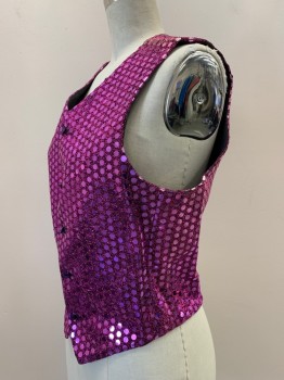 NO LABEL, Magenta Pink, Polyester, Dots, Speckled, Sleeveless, V Neck, B.F., Made To Order,
