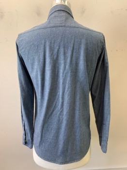 Wrangler, Denim Blue, Cotton, Solid, L/S, Snap Button, Collar Attached, Chest Pockets