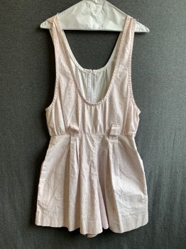 N/L, White, Blush Pink, Cotton, Abstract , Sleeveless, Scoop Neck, Waistbelt Loops, Side Pockets, Back Zipper