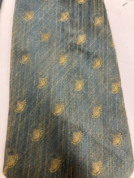 MAY CO, Dusty Blue/Mostard Shaot Silk, Streaky with Quarter Circle Medallion