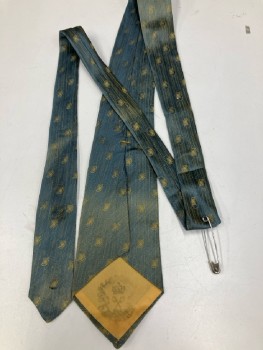 MAY CO, Dusty Blue/Mostard Shaot Silk, Streaky with Quarter Circle Medallion