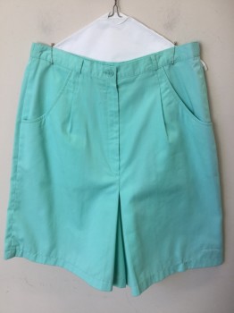 A. G. SPALDING, Mint Green, Cotton, Polyester, Solid, Below Knee, Mint, 1-1/4" Waist Band, 1 Pleat Front, Zip Front, 2 Wedge Pocket Front & 1 Pocket Back with Flap