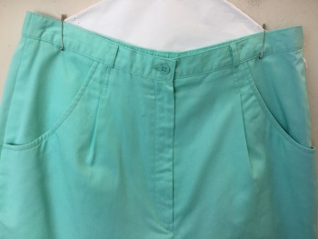A. G. SPALDING, Mint Green, Cotton, Polyester, Solid, Below Knee, Mint, 1-1/4" Waist Band, 1 Pleat Front, Zip Front, 2 Wedge Pocket Front & 1 Pocket Back with Flap
