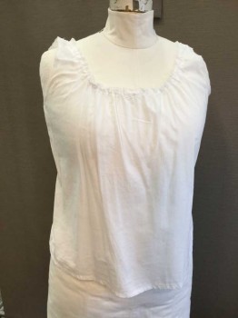 White, Solid, Scoop Neck with Lace Trim, Draw String Neckline, Multiples