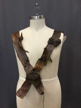 Brown, Leather, Cross Body Strap Belt With Rustic Leather Patchwork
