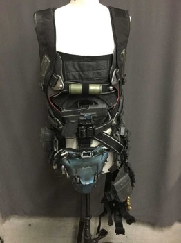 MTO, Black, Graphite Gray, Blue, Polyester, Artillery Vest With Guns Weapons Ammo, Blue Crotch Plate, Thigh Holster, Webbing, Neoprene, & Plastic, Velcro & Buckles